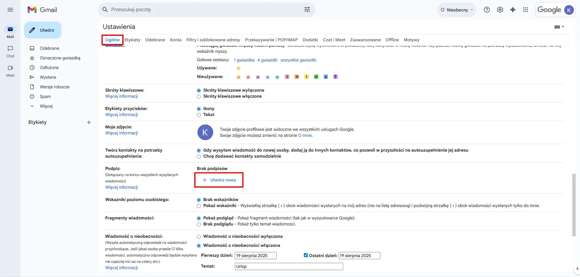 Dodawanie stopki w Gmail - Krok 2